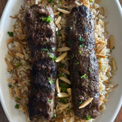 Beef Kafta or Chicken Kafta Over Rice.